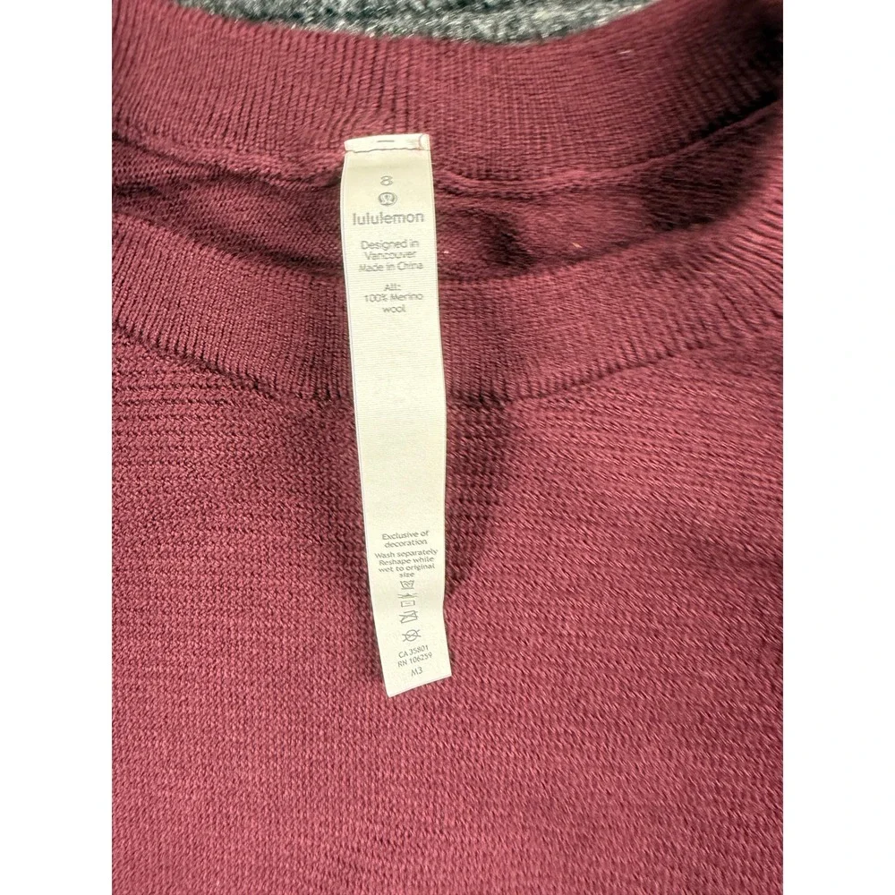 Lululemon Rest Less Pullover 100% Merino Wool Burgundy Magenta Sweater Size 8
